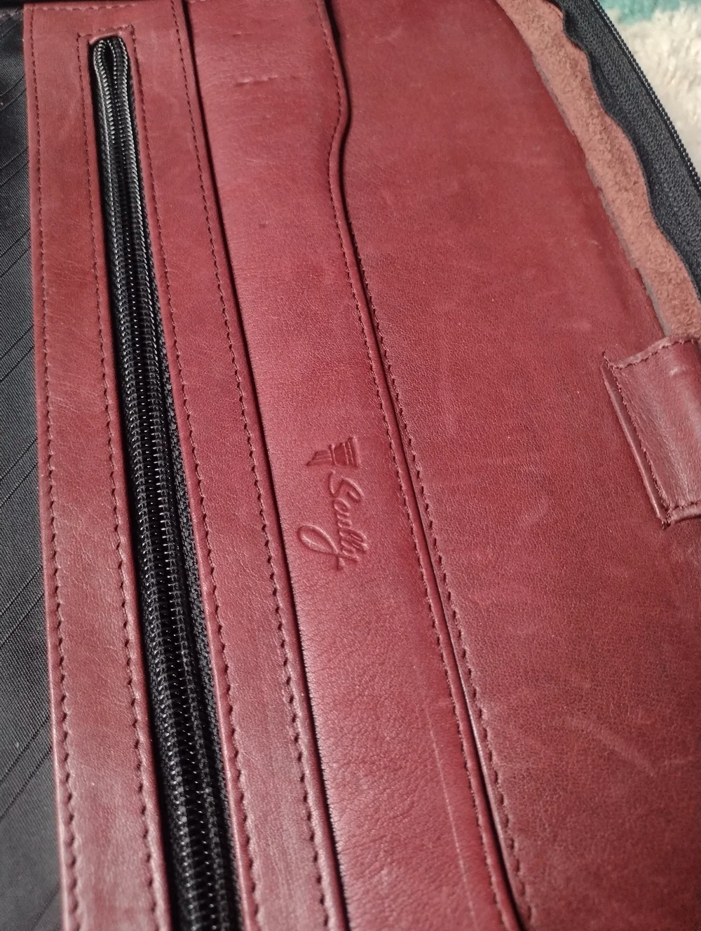 SCULLY 3-Ring Zip Red Distressed Leather Binder Planner Organizer Briefcase A12
